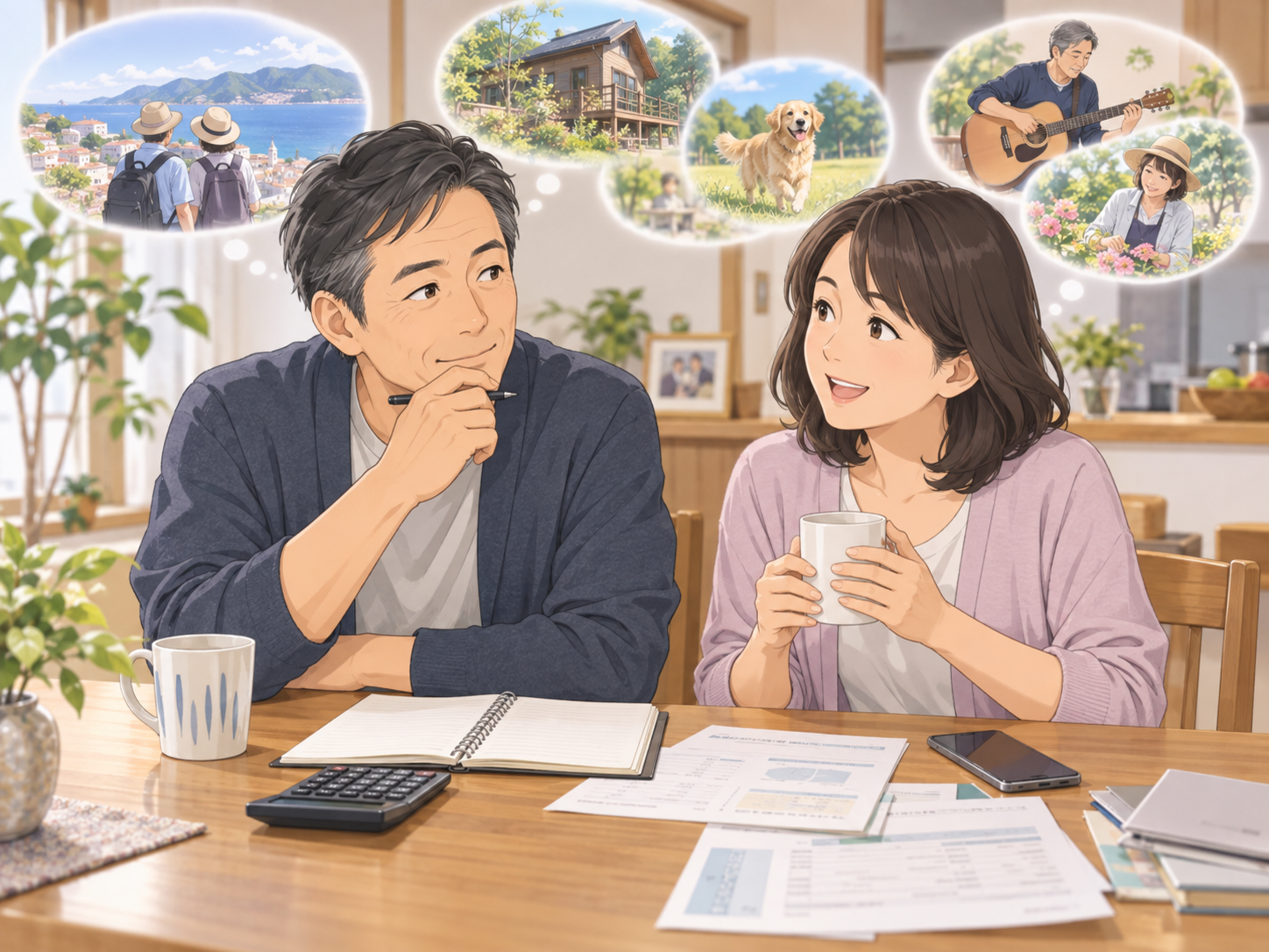 50代の夫婦が老後の暮らしについて考えているイメージ