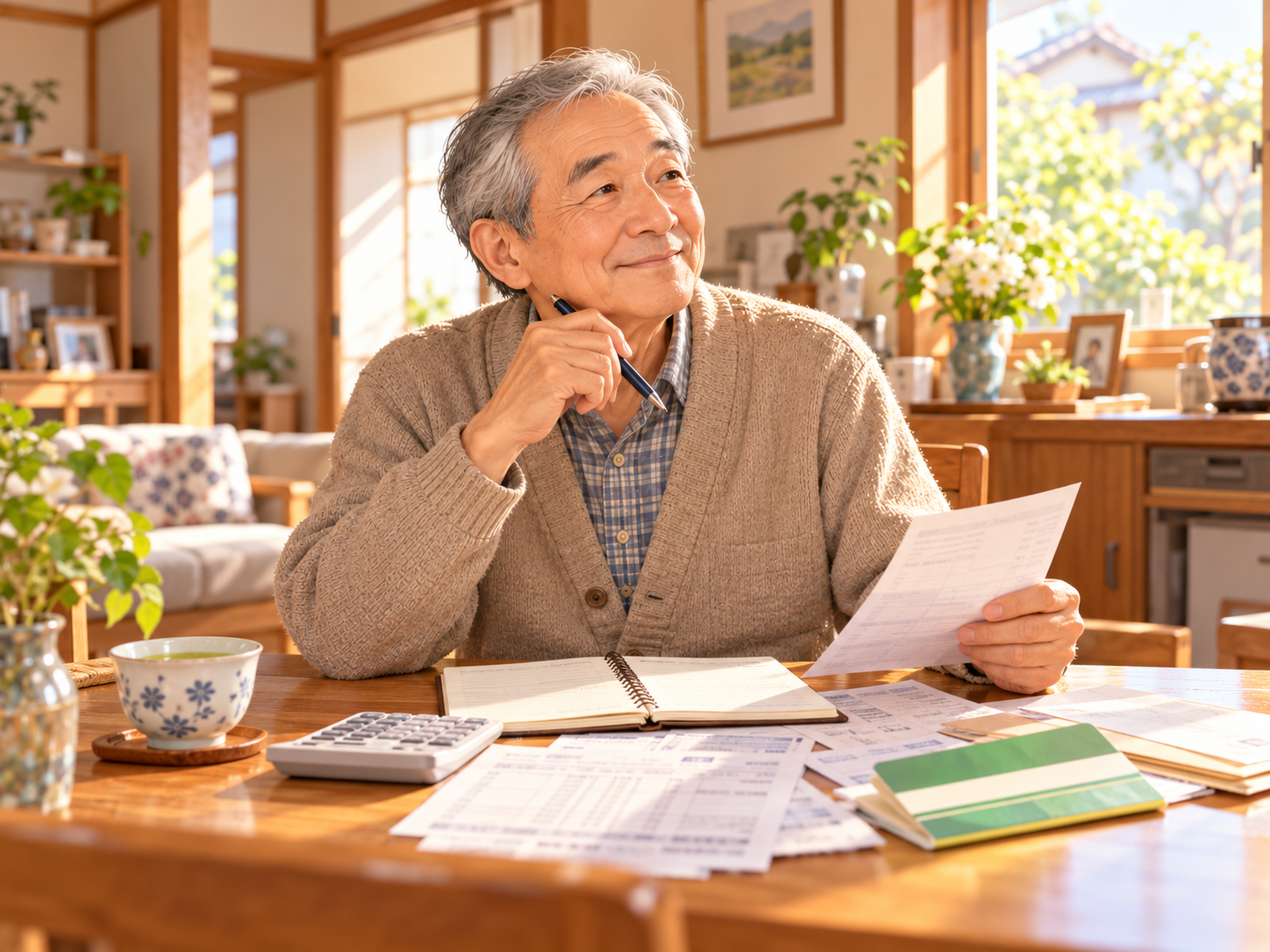 年金生活の家計簿を確認する佐藤さん