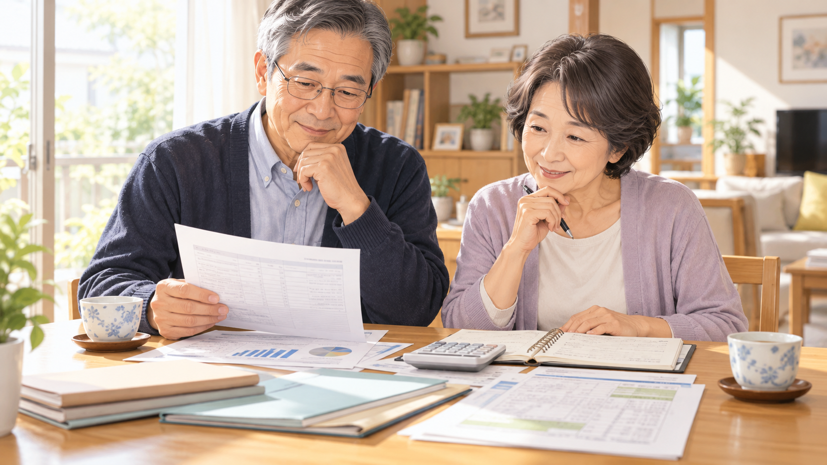 年金や老後の生活費について相談する日本人夫婦