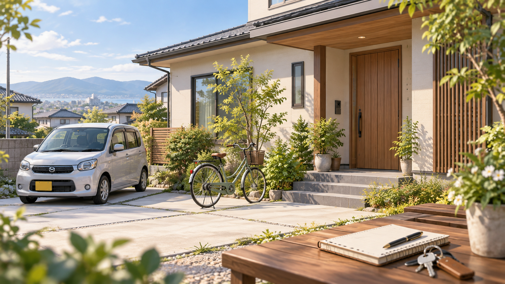 老後の暮らしに合わせて住まいと自動車を見直した家庭のイメージ